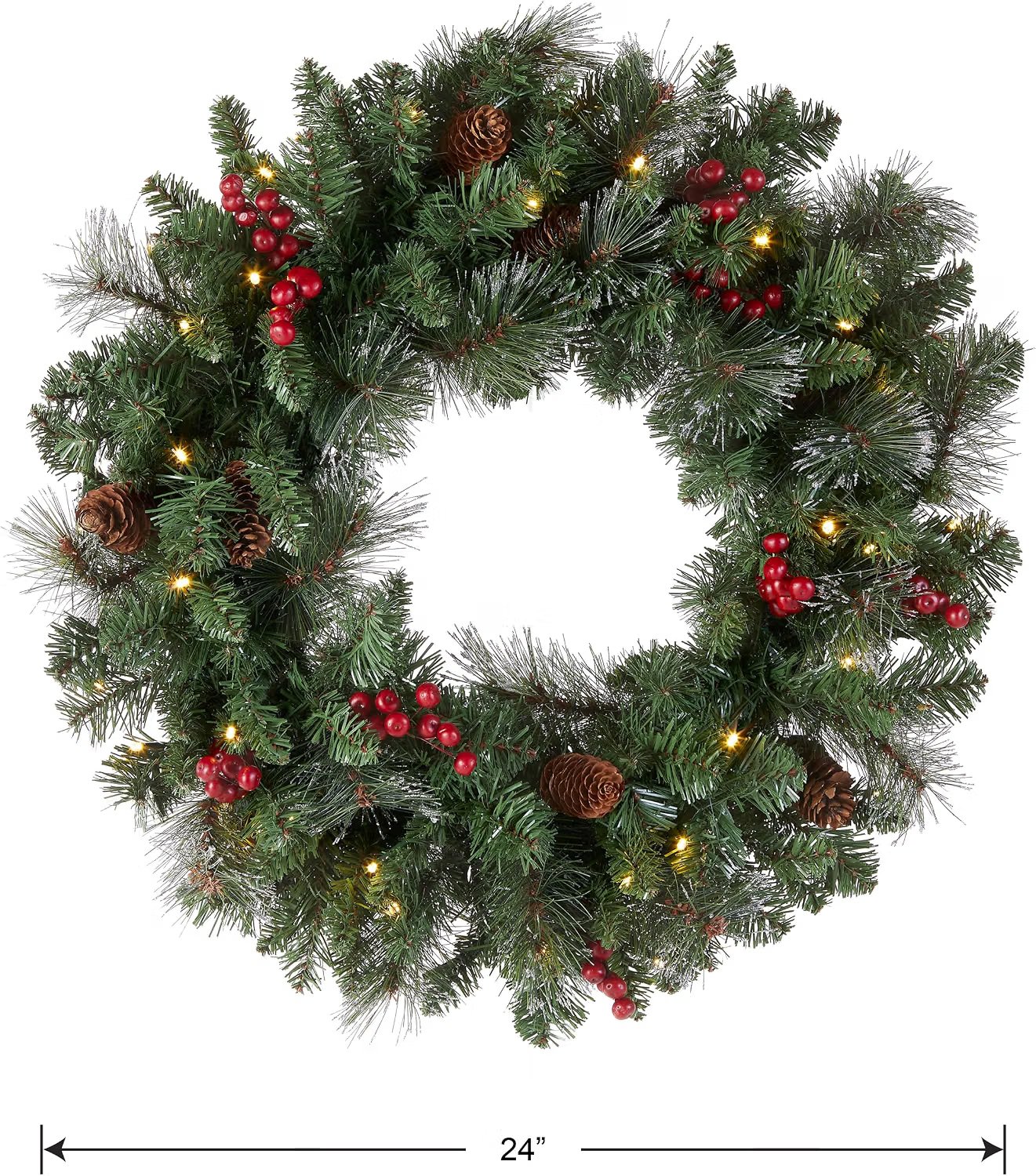 National Tree Company 24in Pre-Lit Crestwood Spruce Christmas Wreath thumbnail 3