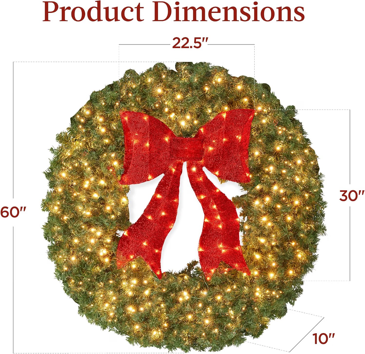 Best Choice Products 60in Large Artificial Pre-Lit Fir Christmas Wreath thumbnail 2