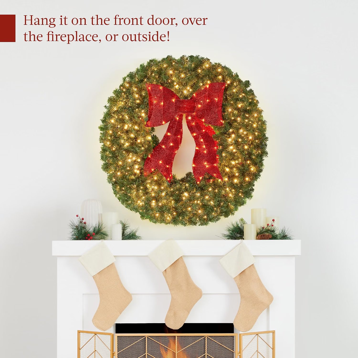 Best Choice Products 60in Large Artificial Pre-Lit Fir Christmas Wreath thumbnail 5