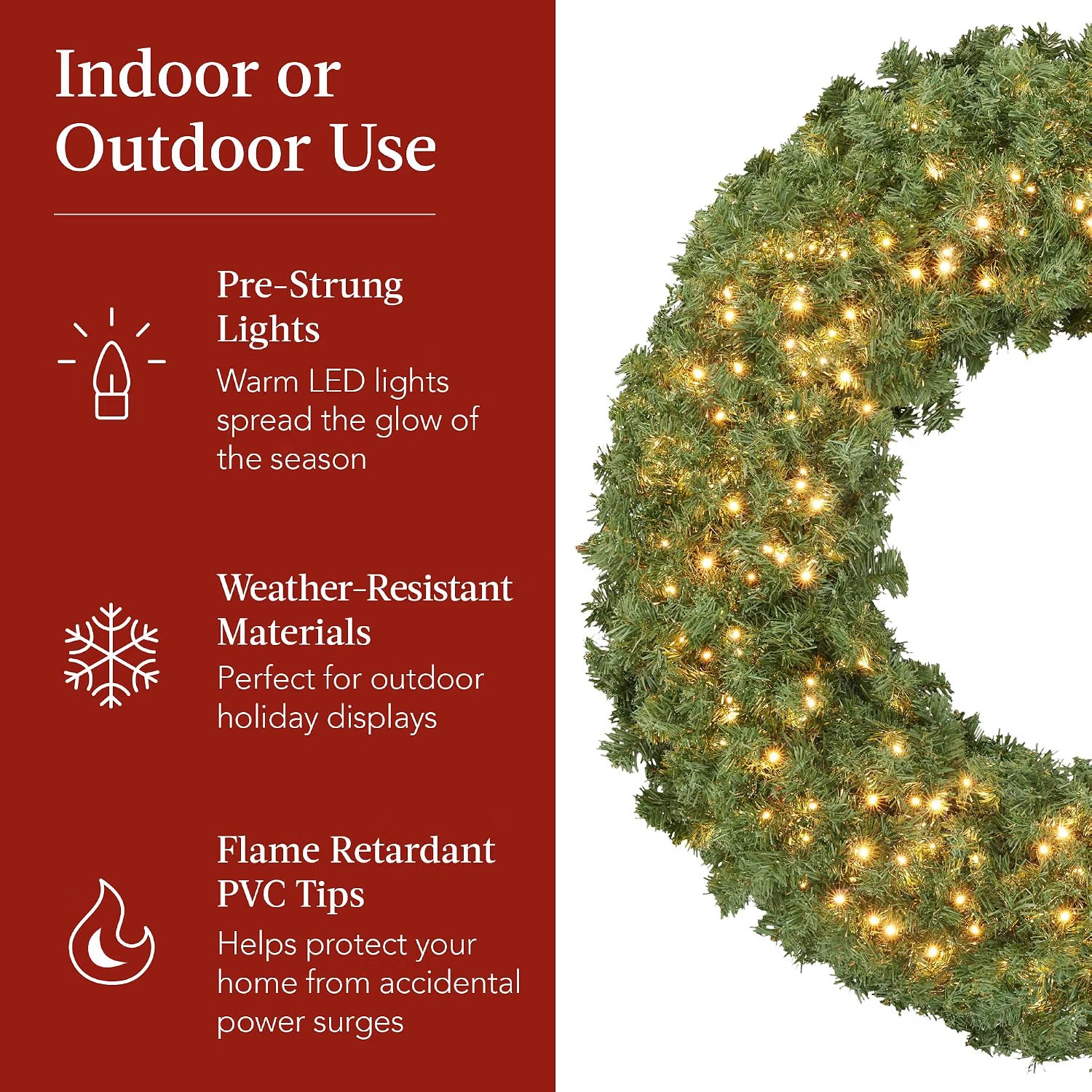 Best Choice Products 60in Large Artificial Pre-Lit Fir Christmas Wreath thumbnail 3