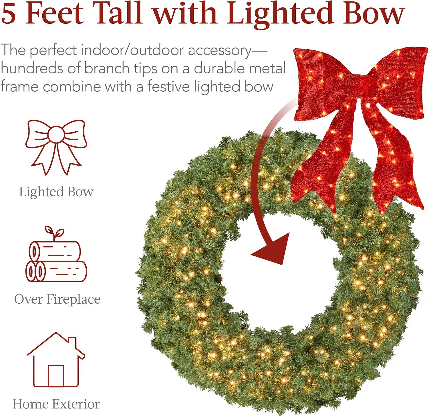 Best Choice Products 60in Large Artificial Pre-Lit Fir Christmas Wreath thumbnail 4