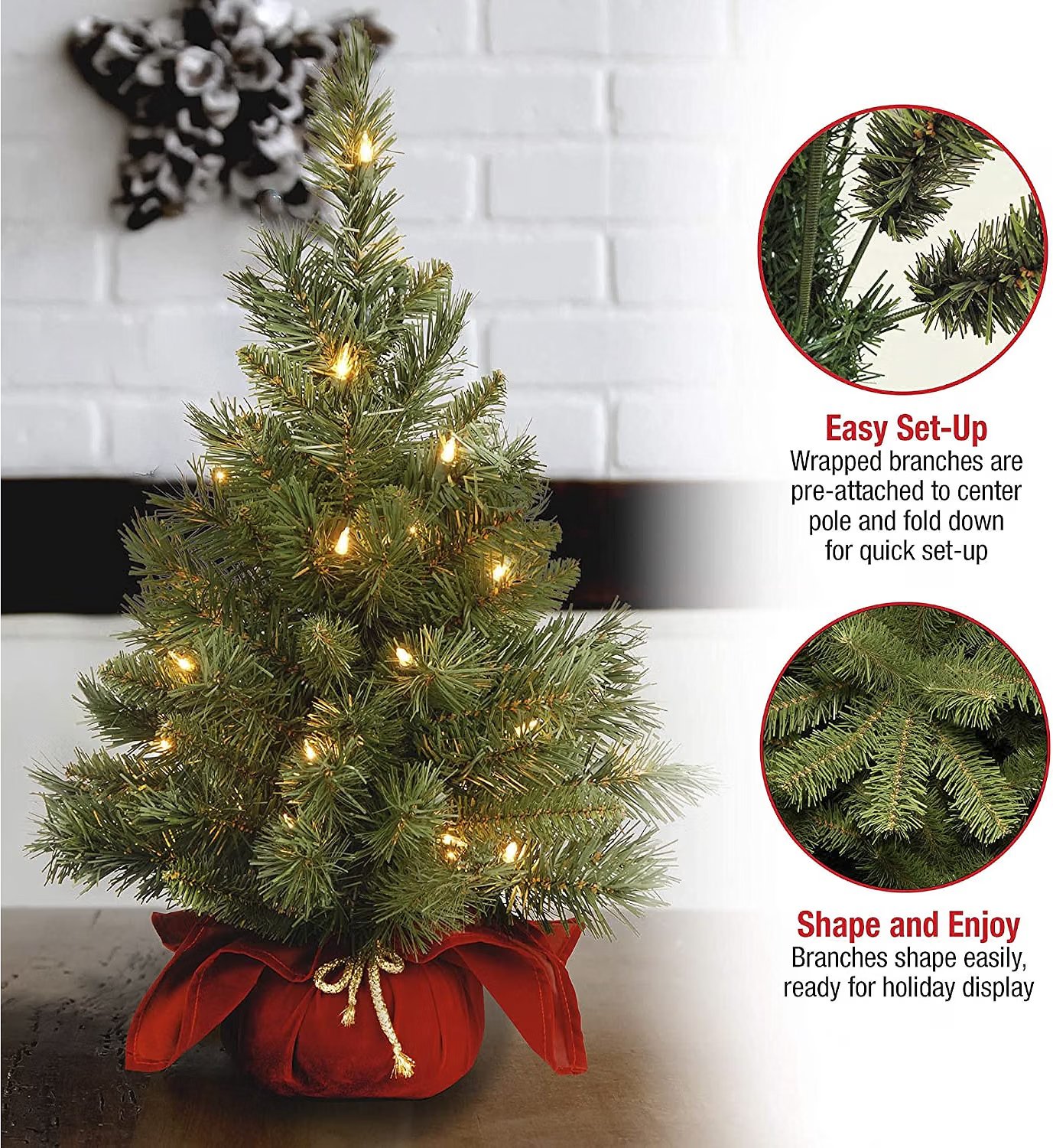 National Tree Company 24in Pre-Lit Majestic Fir Mini Christmas Tree thumbnail 4