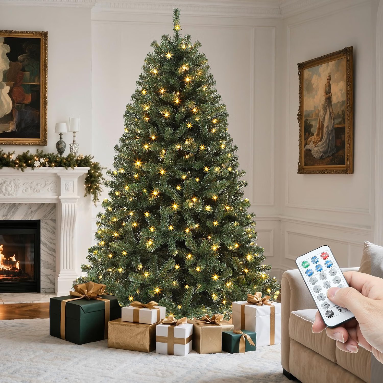 YITAHOME 6ft Pre-Lit Artificial Spruce Christmas Tree with Remote Control