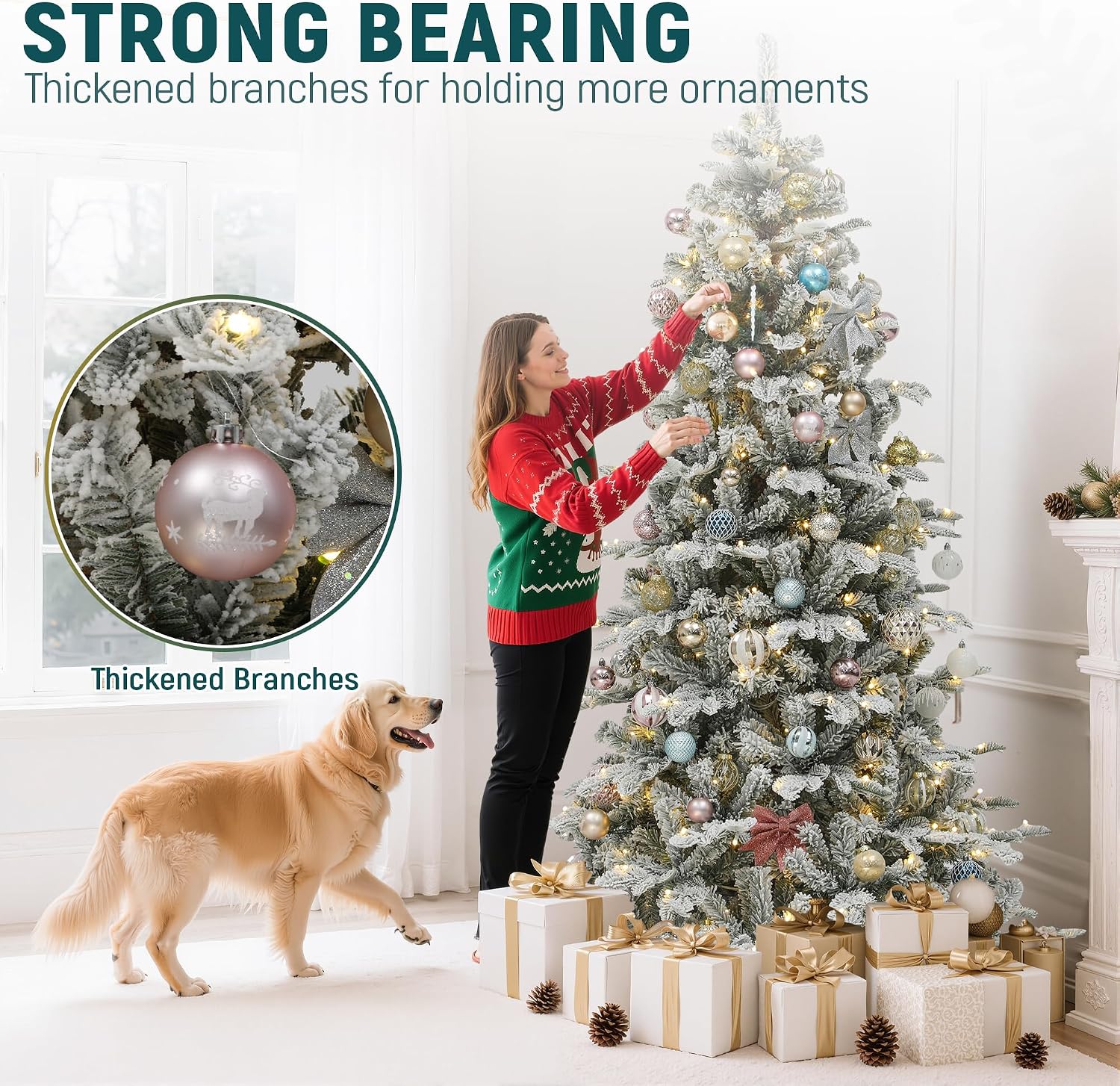 YITAHOME 7.5ft Prelit Natural Layered Flocked Christmas Tree with Remote thumbnail 2